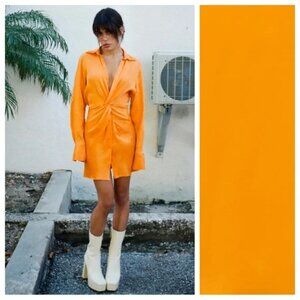 Zara Orange Satin Effect Long Sleeve Mini Dress